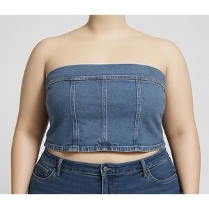 Wild Fable Denim Tube Top Corset Style Zip Front Light Wash Plus Sz 4X MSRP $22